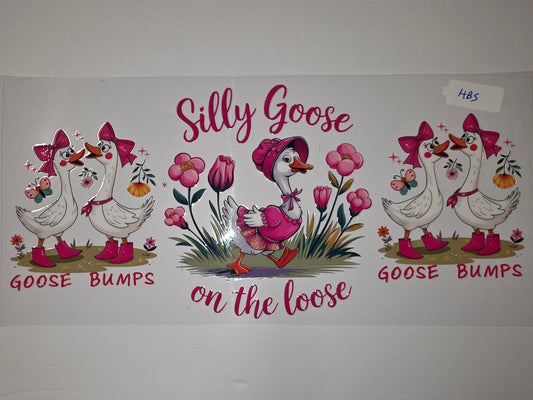 Silly Goose on the Loose Tumbler Wrap - Pink & White Cartoon Geese, Flowers, Butterflies