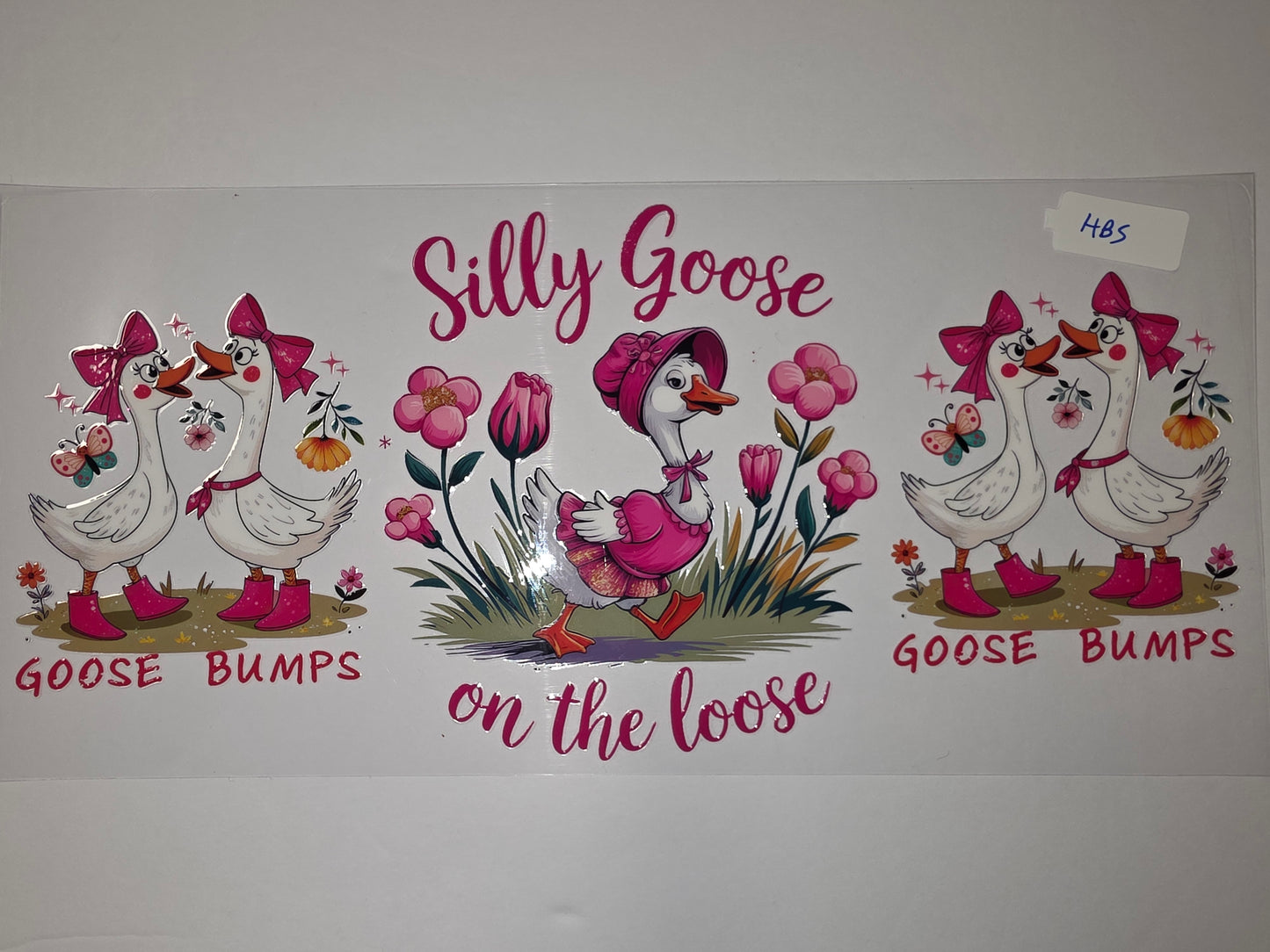 Silly Goose on the Loose Tumbler Wrap - Pink & White Cartoon Geese with Flowers