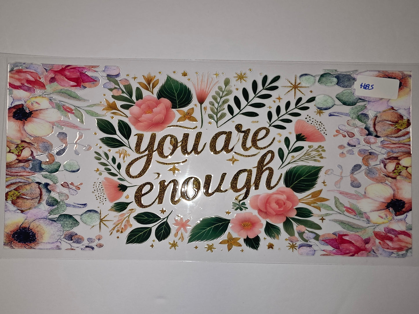 Floral "You Are Enough" Tumbler Wrap - Pink, Gold & Green Botanical Design