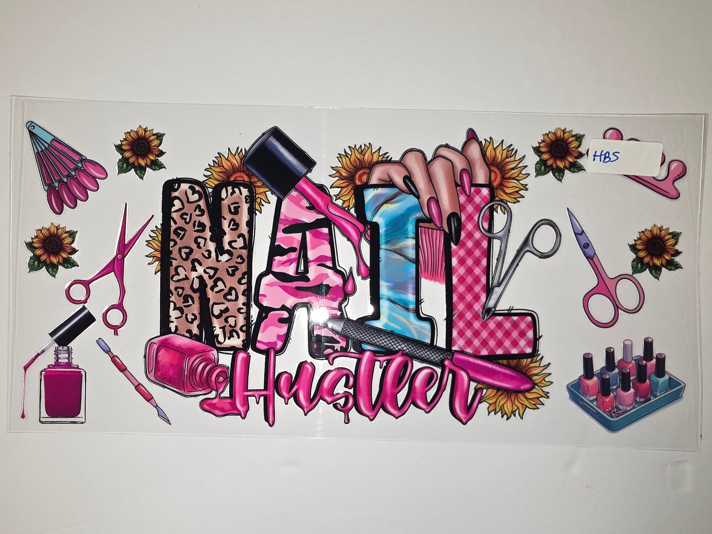 Nail Hustler Tumbler Wrap - Pink Camo, Leopard Print, Sunflowers & Nail Polish Design