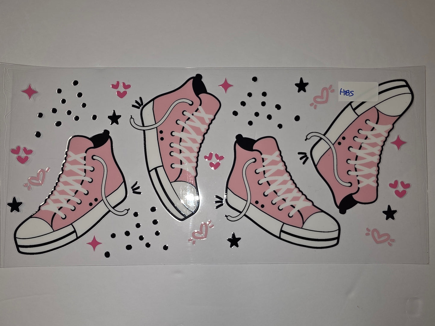 Pink High-Top Sneaker Tumbler Wrap | Cute Kawaii Drinkware Decal | Hearts & Stars Design