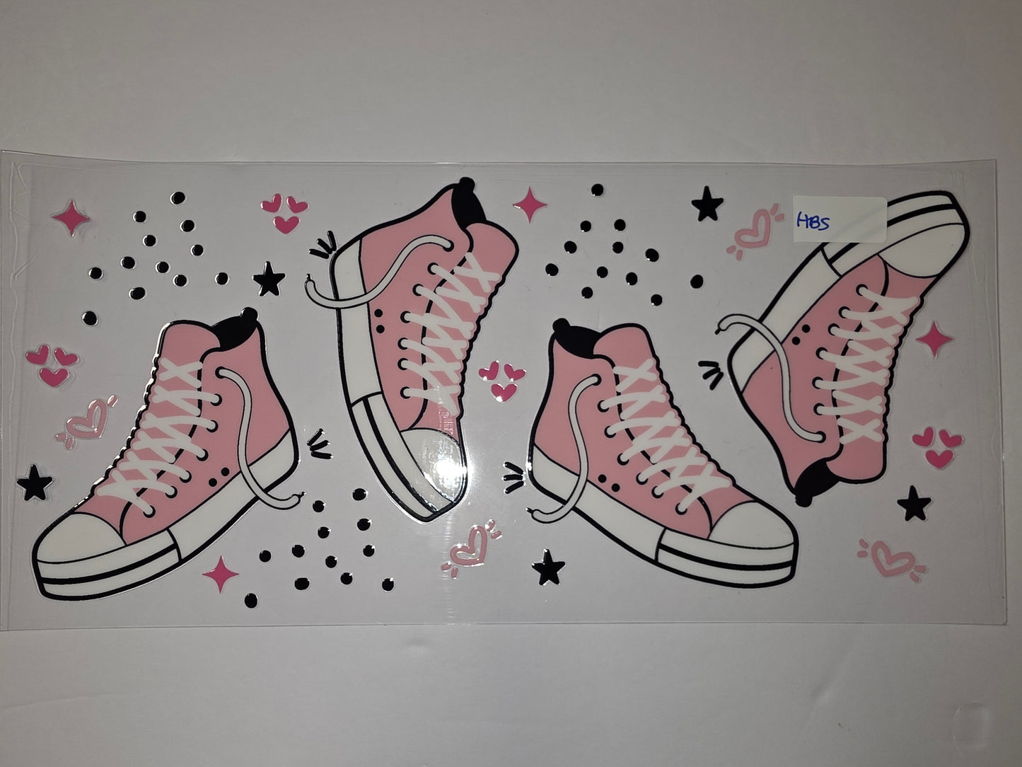 Pink High-Top Sneaker Tumbler Wrap | Cute Kawaii Shoe Design | Hearts & Stars Drinkware Decal