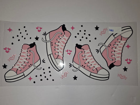 Pink High-Top Sneaker Tumbler Wrap | Cute Kawaii Shoe Design | Hearts & Stars Drinkware Decal