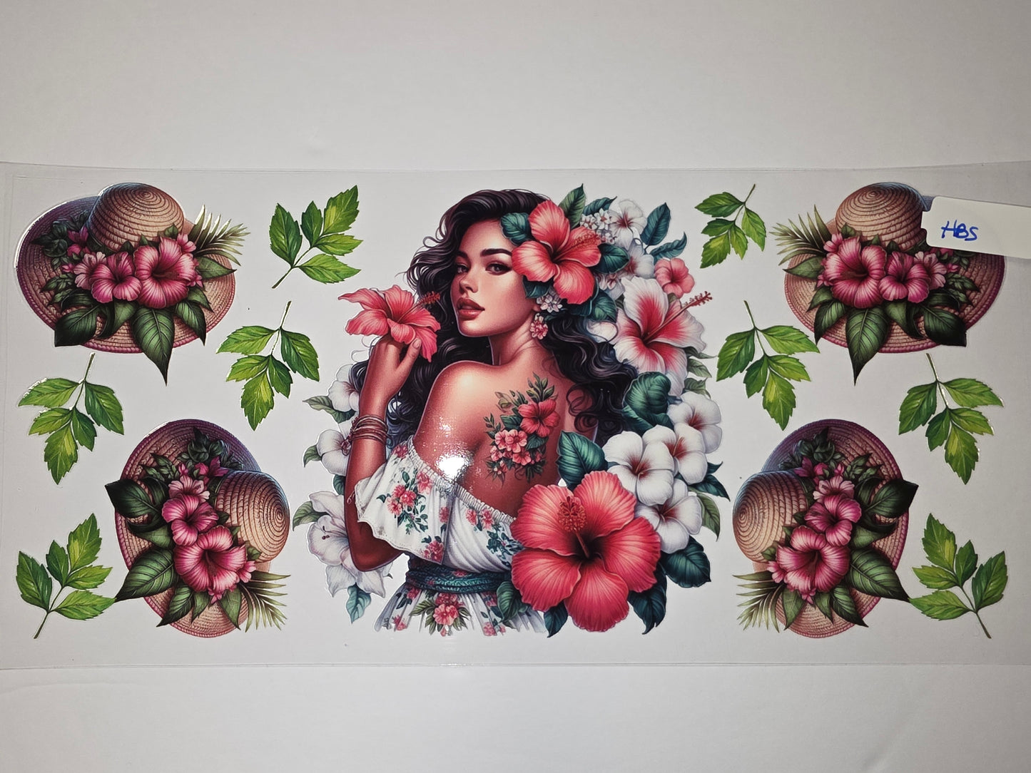 Tropical Beauty Tumbler Wrap - Woman with Hibiscus Flowers & Straw Hats