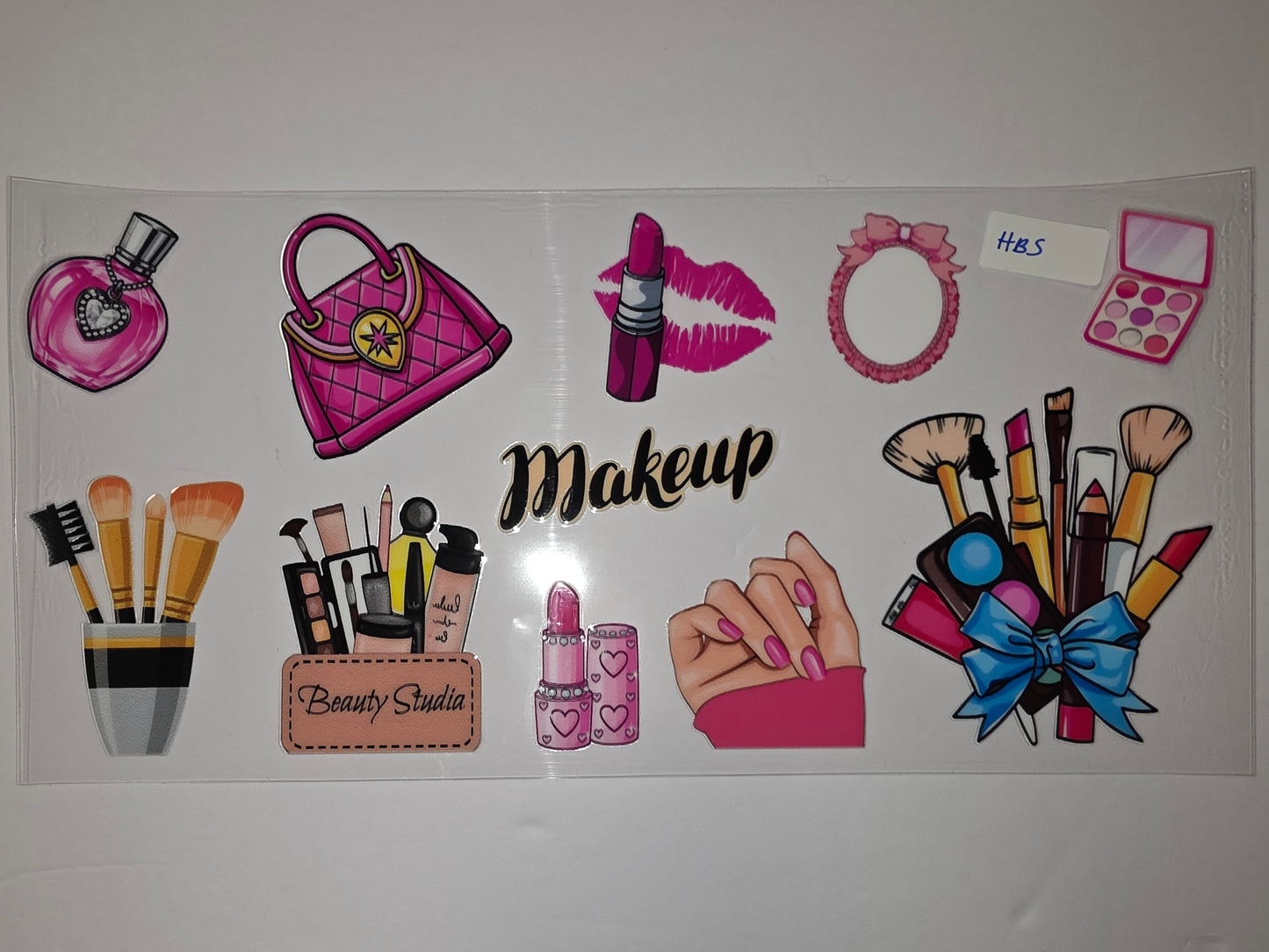 Pink Makeup & Beauty Tumbler Wrap | Lipstick, Brushes, Purse, Perfume | Glam Design