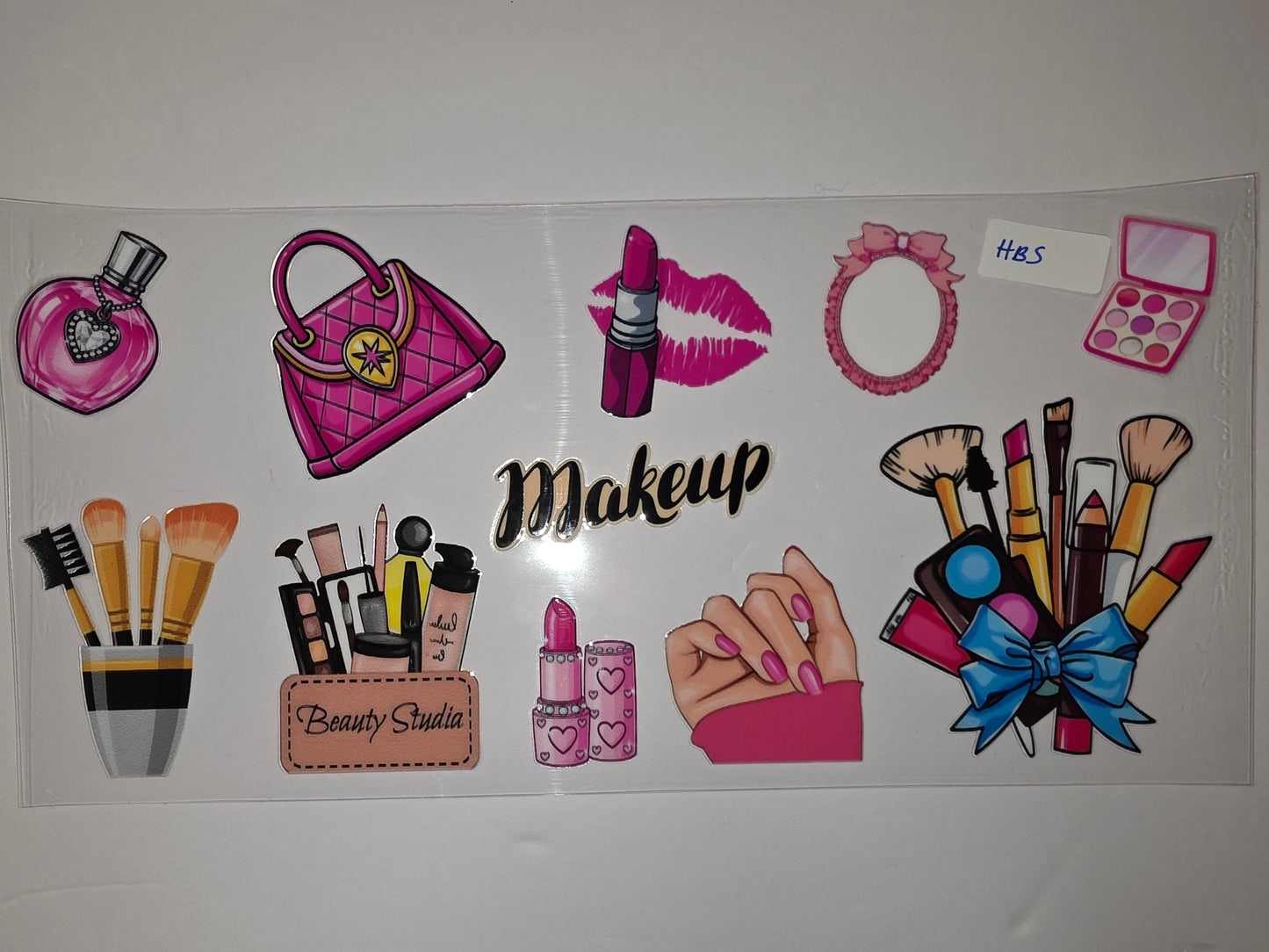 Pink Makeup Tumbler Wrap Design | Beauty Studio Theme | Lipstick, Brushes, Purse
