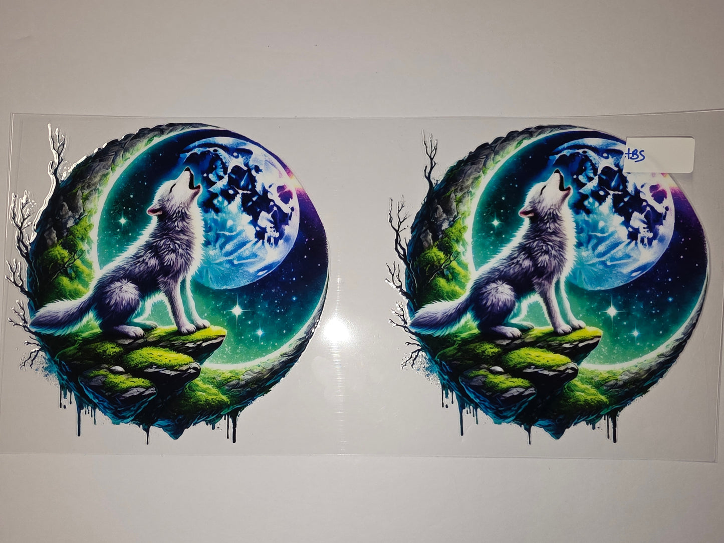 Wolf Howling at Moon Tumbler Wrap - Mystical Night Sky & Forest Design