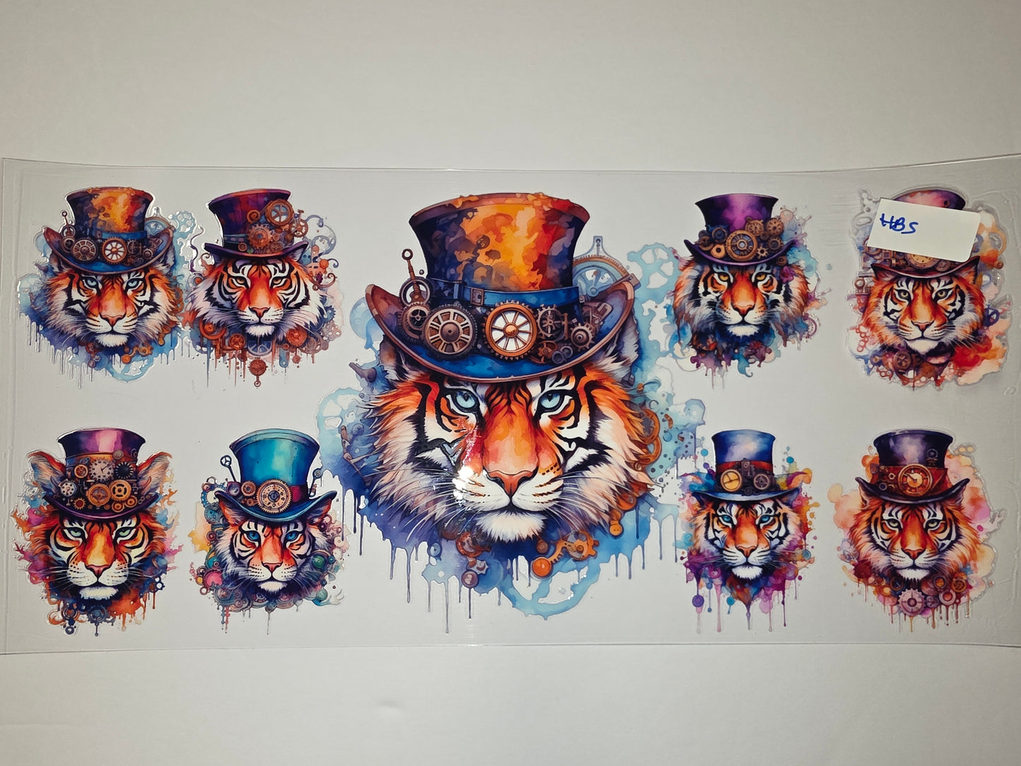 Steampunk Tiger Tumbler Wrap - Vibrant Watercolor & Gears Design