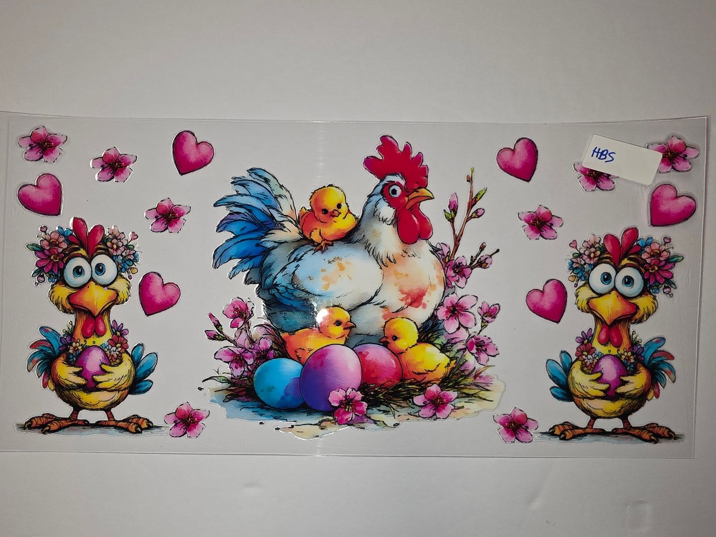 Cute Easter Chicken & Chicks Tumbler Wrap | Pink Flowers & Hearts | Spring Drinkware Design