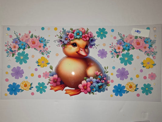 Cute Duckling Floral Wreath Tumbler Wrap - Spring Flowers & Polka Dots