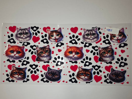 Cute Cat Faces Tumbler Wrap - Hearts & Paw Prints Design - Adorable Kitten Art