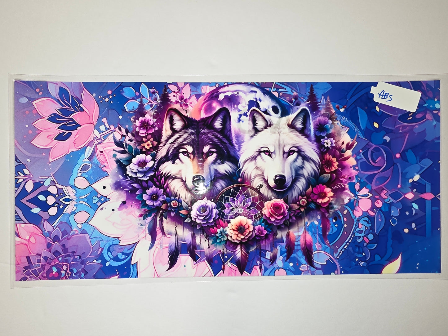 Dreamy Wolf Duo Tumbler Wrap - Purple, Pink, Blue Floral & Dreamcatcher Design