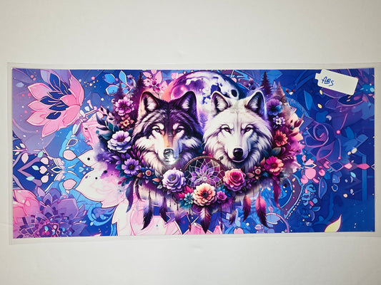 Dreamy Wolf Duo Tumbler Wrap - Purple, Pink, Blue Floral & Dreamcatcher Design