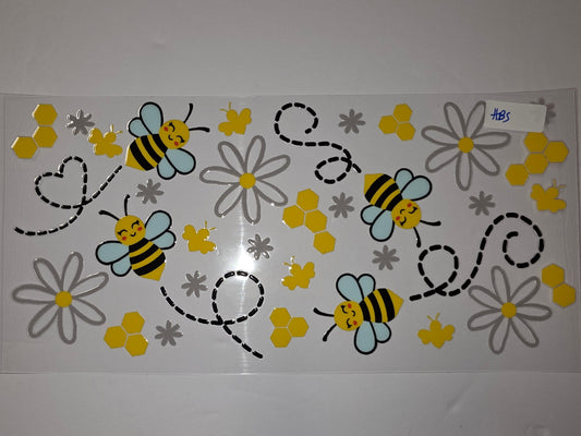 Cute Bee & Daisy Tumbler Wrap | Yellow Honeycomb & Butterfly Design | Sublimation Cup Art