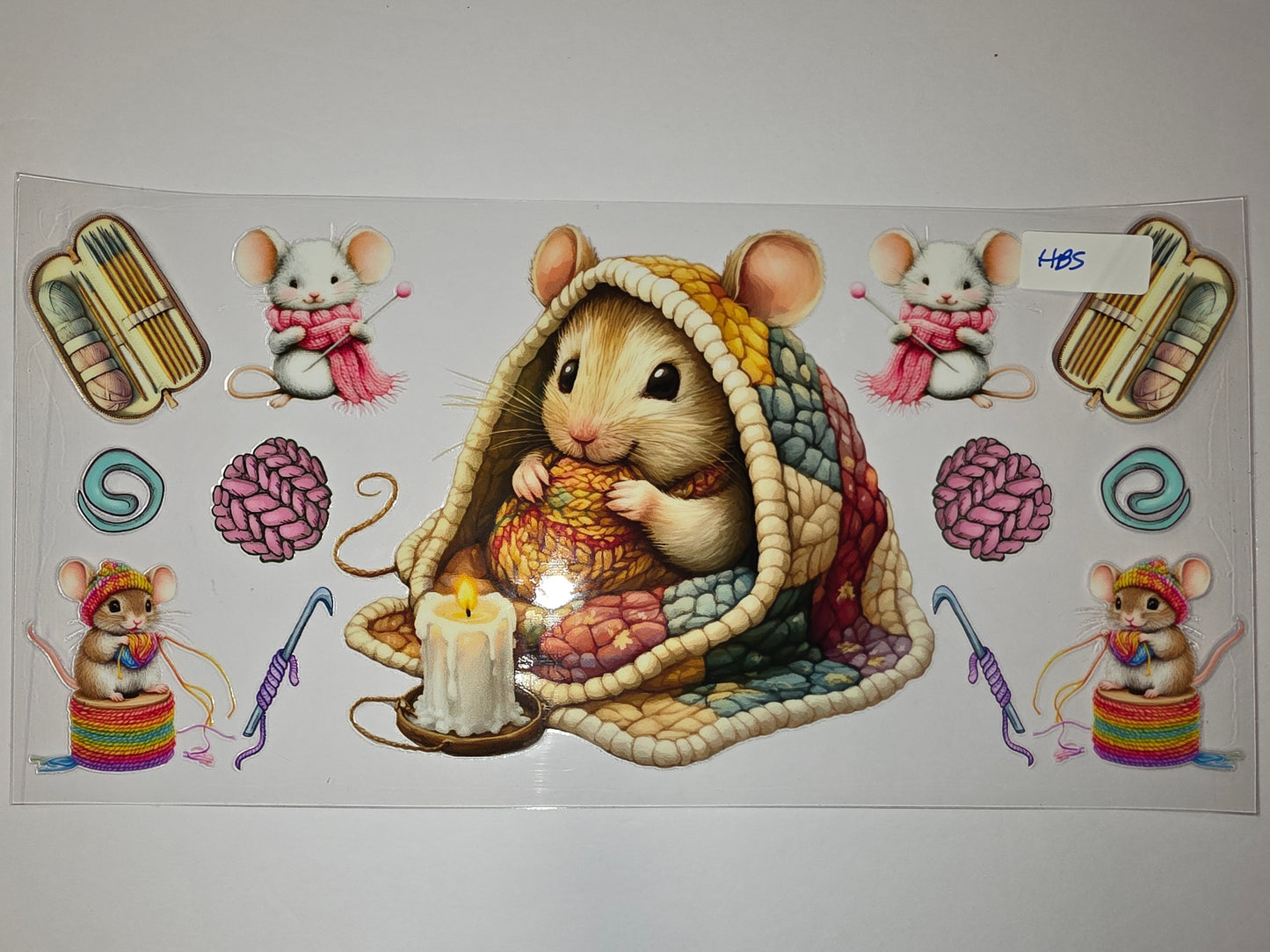 Cozy Knitting Mice Tumbler Wrap | Whimsical Crafting Mouse Design | Sublimation Cup Art