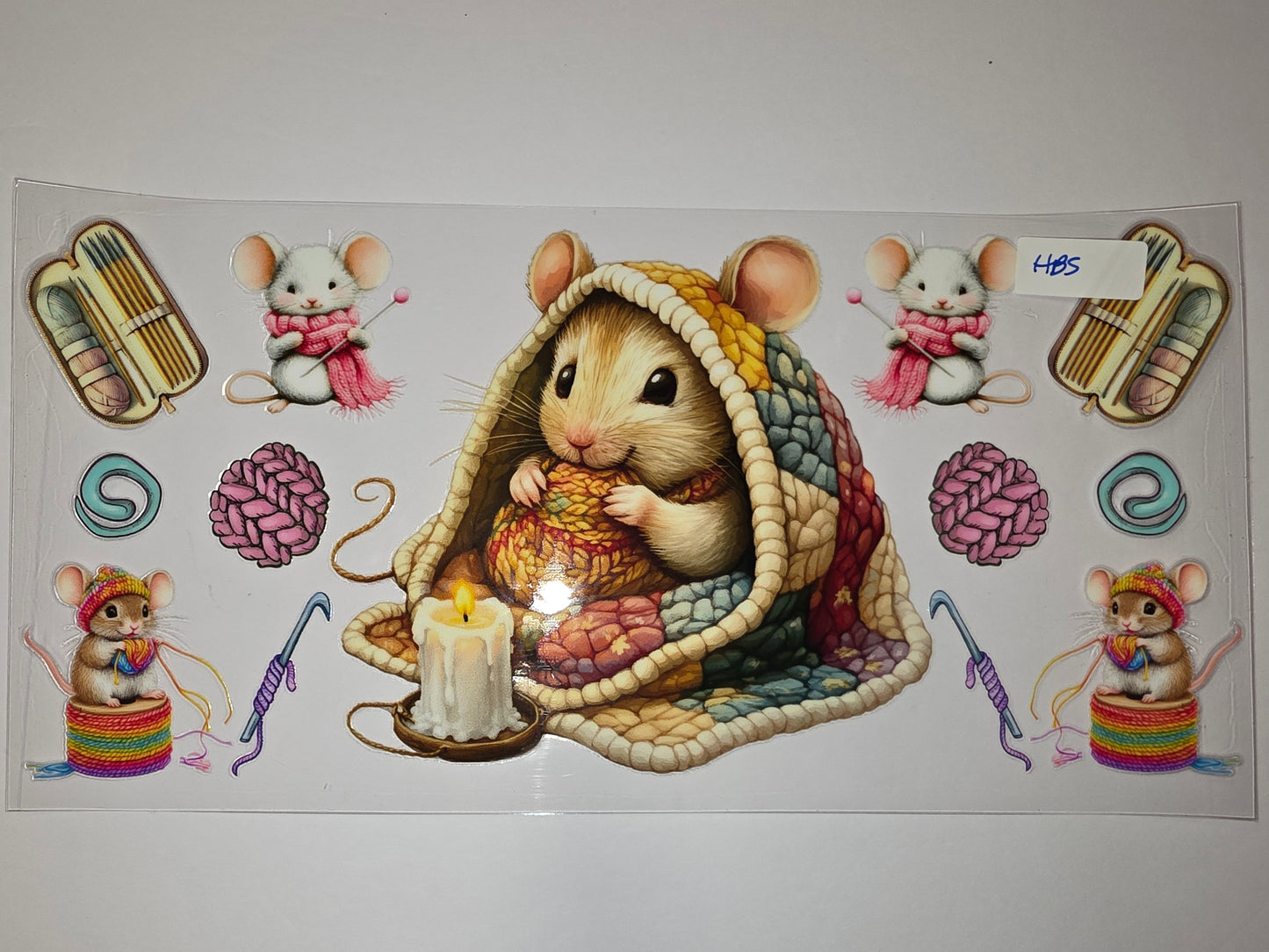 Cozy Knitting Mice Tumbler Wrap | Whimsical Yarn & Candle Design | Cute Animal Drinkware