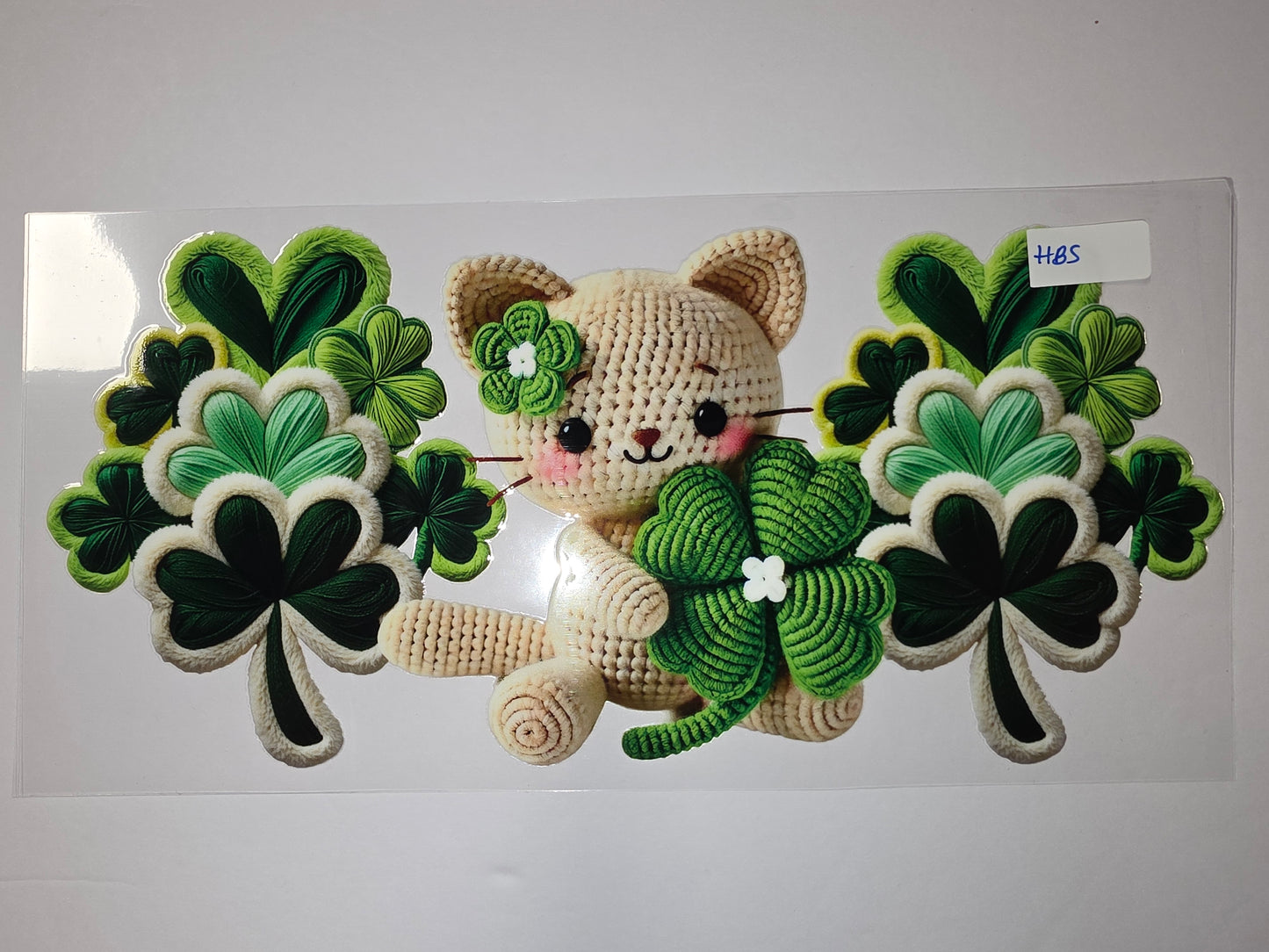 Cute Crochet Cat with Lucky Clover Tumbler Wrap - St. Patrick's Day Design