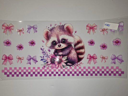 Cute Raccoon & Bows Tumbler Wrap | Pink Purple Floral Drinkware Design