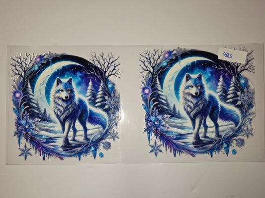 Winter Wolf Moon Tumbler Wrap - Blue & White Snowflakes & Forest Design