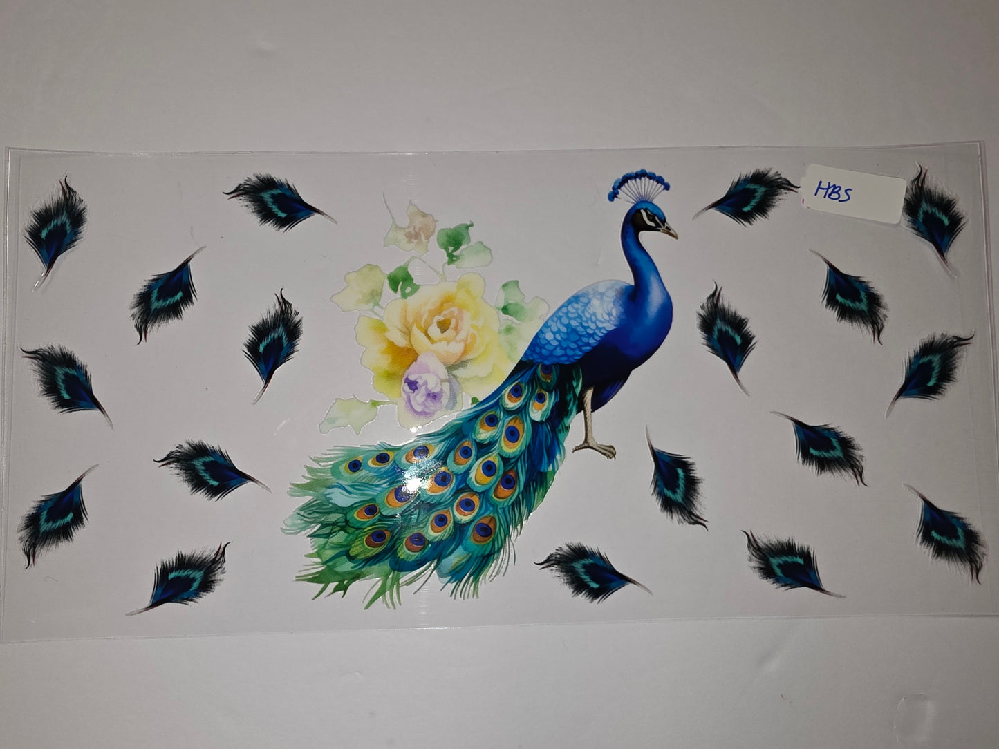 Elegant Peacock & Feathers Tumbler Wrap - Blue, Green, Yellow Floral Design