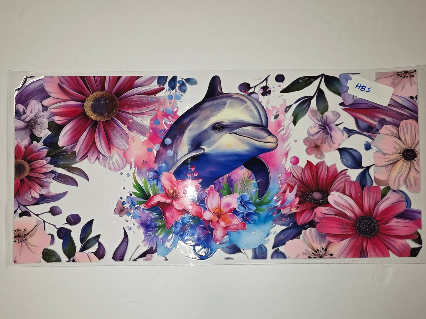 Dolphin Floral Tumbler Wrap - Pink, Purple, Blue Watercolor Flowers & Dolphin Design