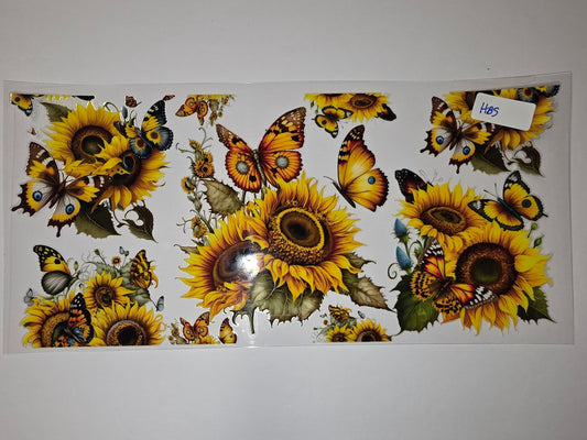 Sunflower Butterfly Tumbler Wrap - Vibrant Yellow & Orange Floral Design
