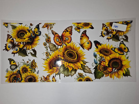 Sunflower Butterfly Tumbler Wrap - Yellow, Orange, Black - Sublimation Design