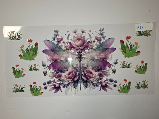 Whimsical Dragonfly & Floral Tumbler Wrap | Purple, Pink, Green | Nature & Garden Design