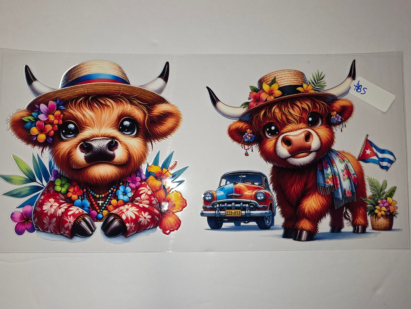 Cute Highland Cow Tropical Hawaiian Shirt & Straw Hat Tumbler Wrap | Vibrant Floral Design