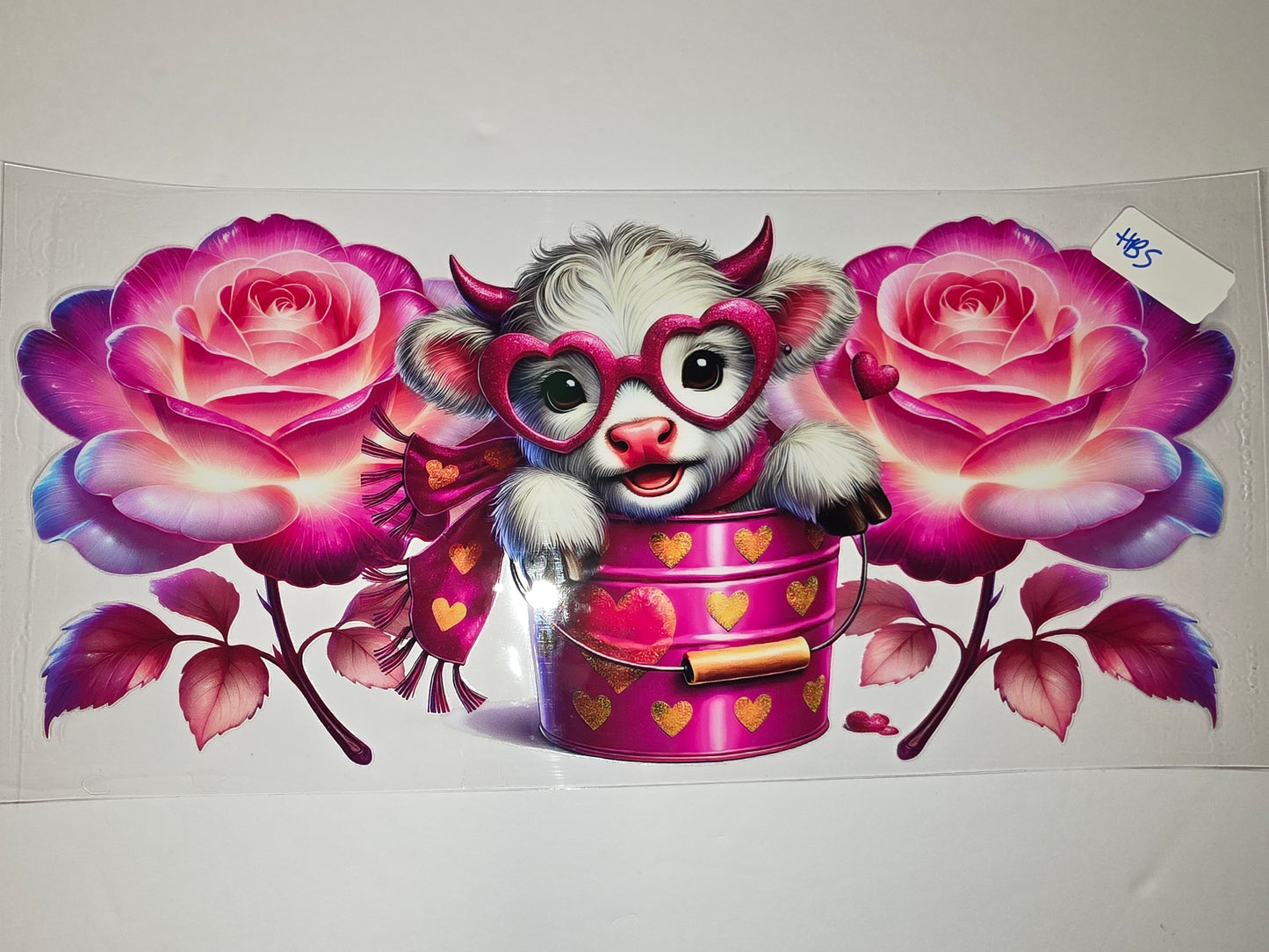 Cute Highland Cow Valentine Tumbler Wrap | Pink Roses & Hearts Design
