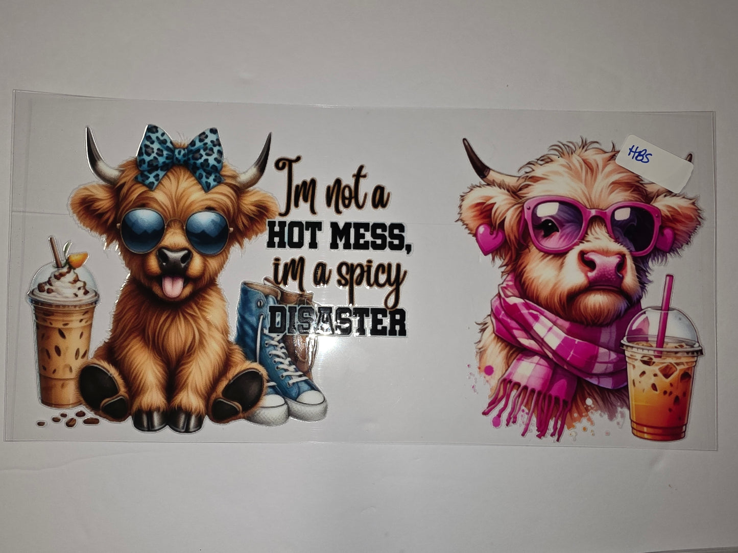 Highland Cow Tumbler Wrap - "Hot Mess Spicy Disaster" - Pink & Blue Leopard