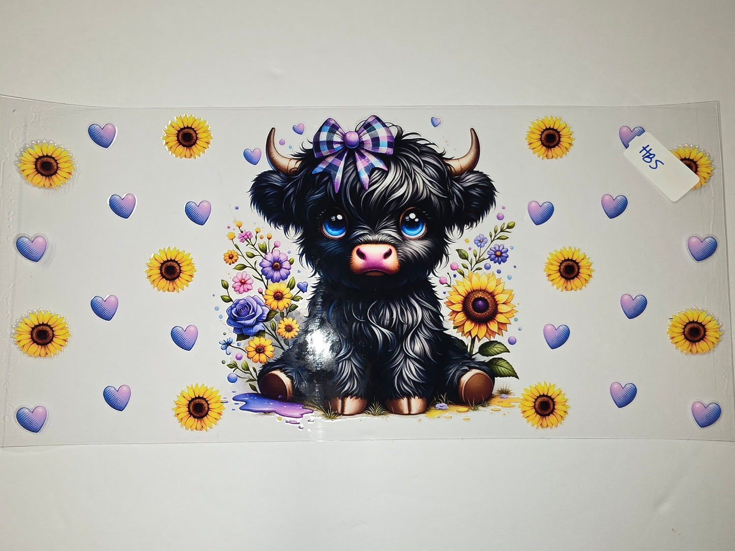 Cute Highland Cow Sunflower Tumbler Wrap | Adorable Calf with Bow & Hearts | Sublimation Design