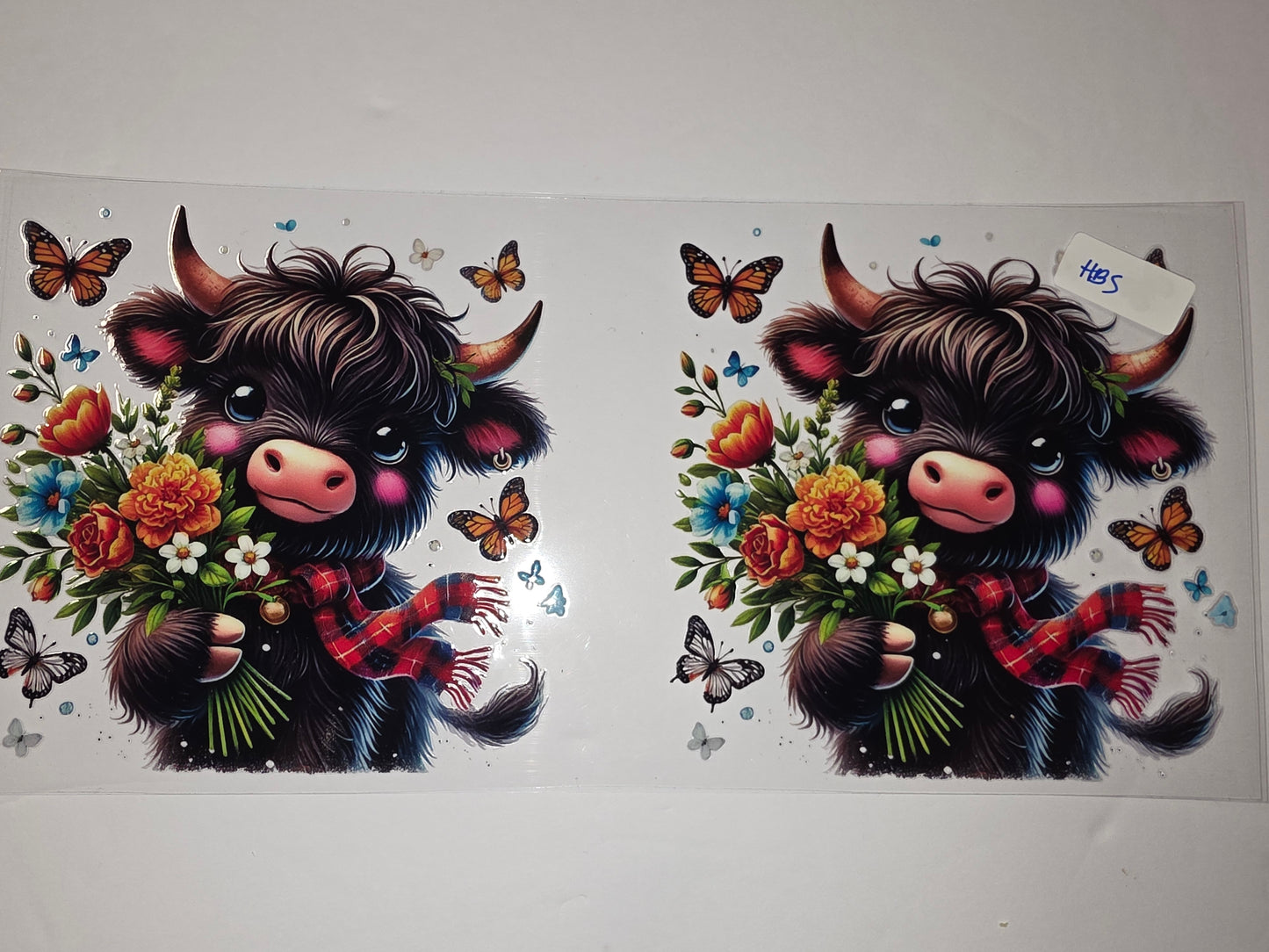 Cute Highland Cow with Flowers & Butterflies Tumbler Wrap - Sublimation Design