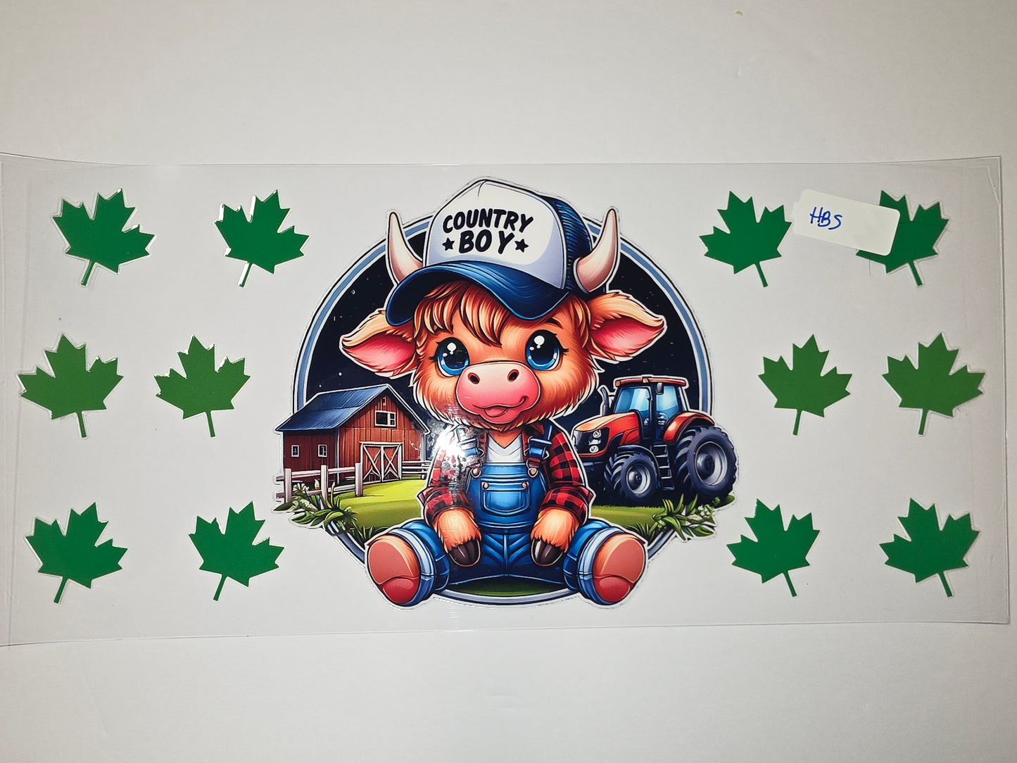 Cute "Country Boy" Calf Tumbler Wrap | Farm Barn Tractor Design | Blue & Red Plaid