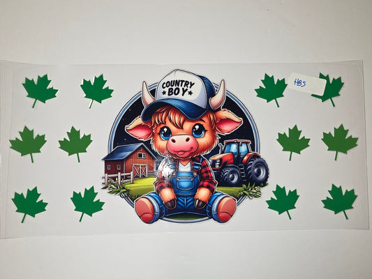 Cute "Country Boy" Calf with Tractor & Barn Tumbler Wrap | Farm Life Design