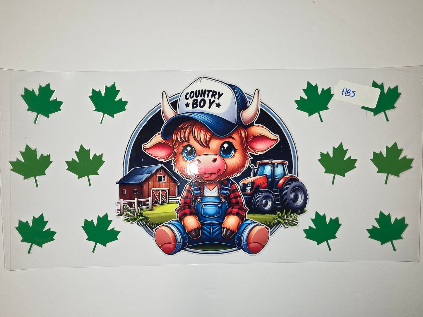 Cute Country Boy Calf Tumbler Wrap | Farm Barn Tractor Maple Leaf Design | Sublimation Cup Decal