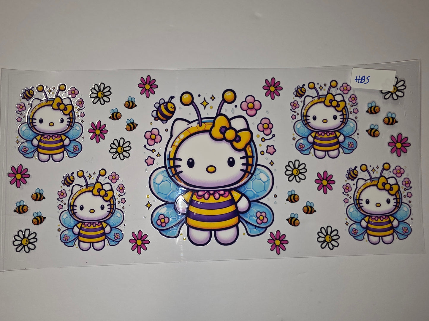 Cute Bee Hello Kitty Tumbler Wrap | Yellow, Purple, Pink Flowers & Bees Design