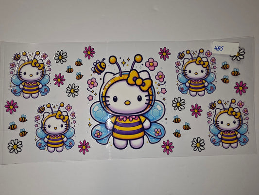 Cute Bee Hello Kitty Tumbler Wrap | Yellow, Purple, Pink Flowers & Bees Design