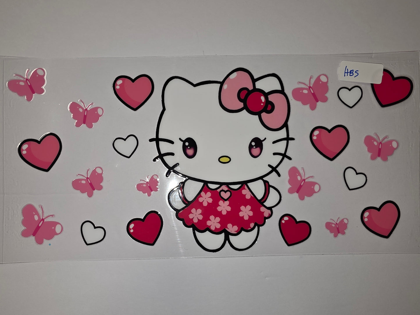 Cute Hello Kitty Tumbler Wrap with Pink Hearts & Butterflies - Sublimation Design