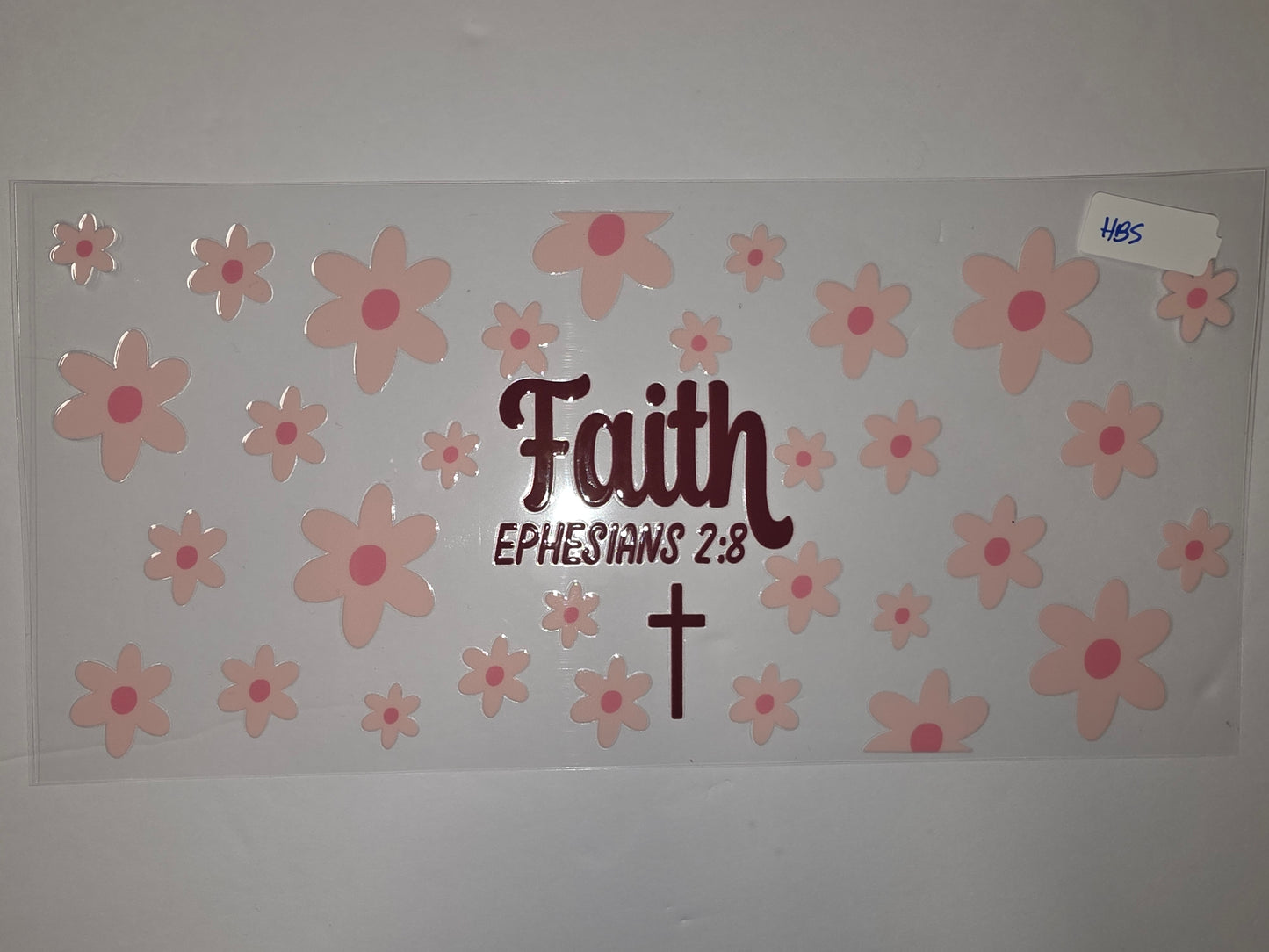 Faith Ephesians 2:8 Pink Daisy Flower Tumbler Wrap | Christian Drinkware Design