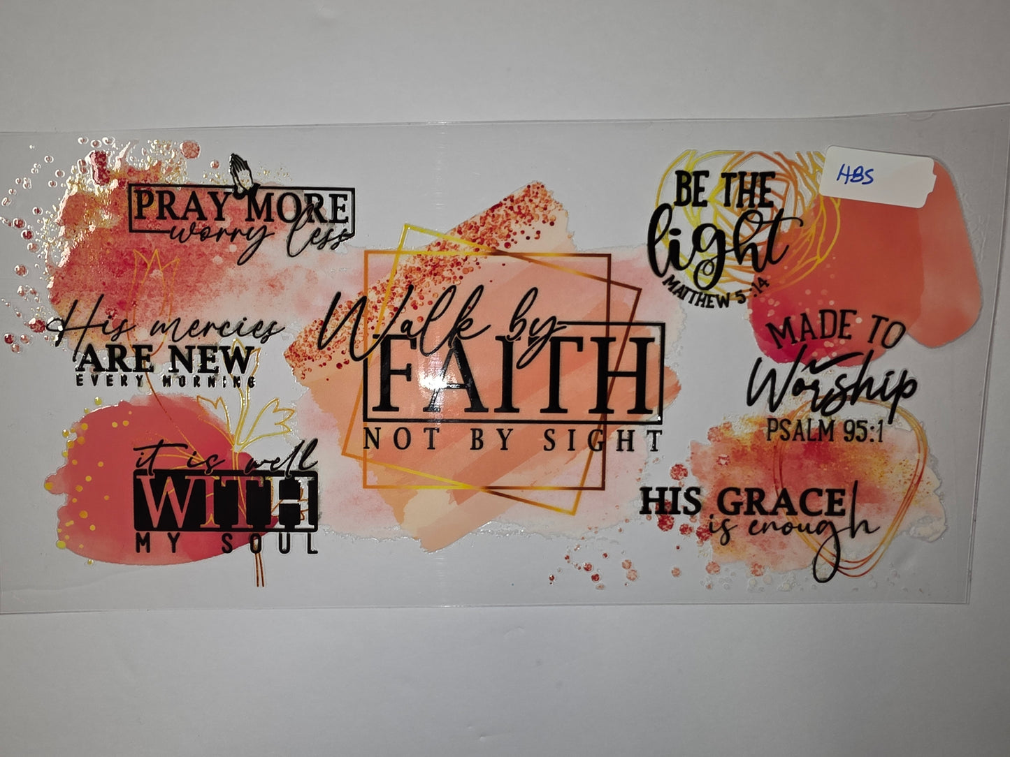 Inspirational Christian Tumbler Wrap - Faith, Grace, Worship - Watercolor & Glitter Accents