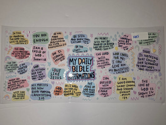 Daily Bible Affirmations Tumbler Wrap | Inspirational Quotes | Pastel Colors