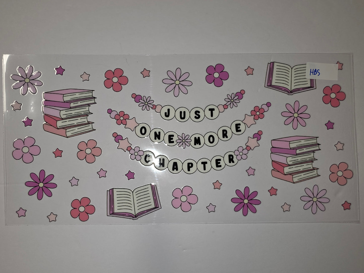 Pink & Purple "Just One More Chapter" Book Lover Tumbler Wrap | Flowers & Stars Design