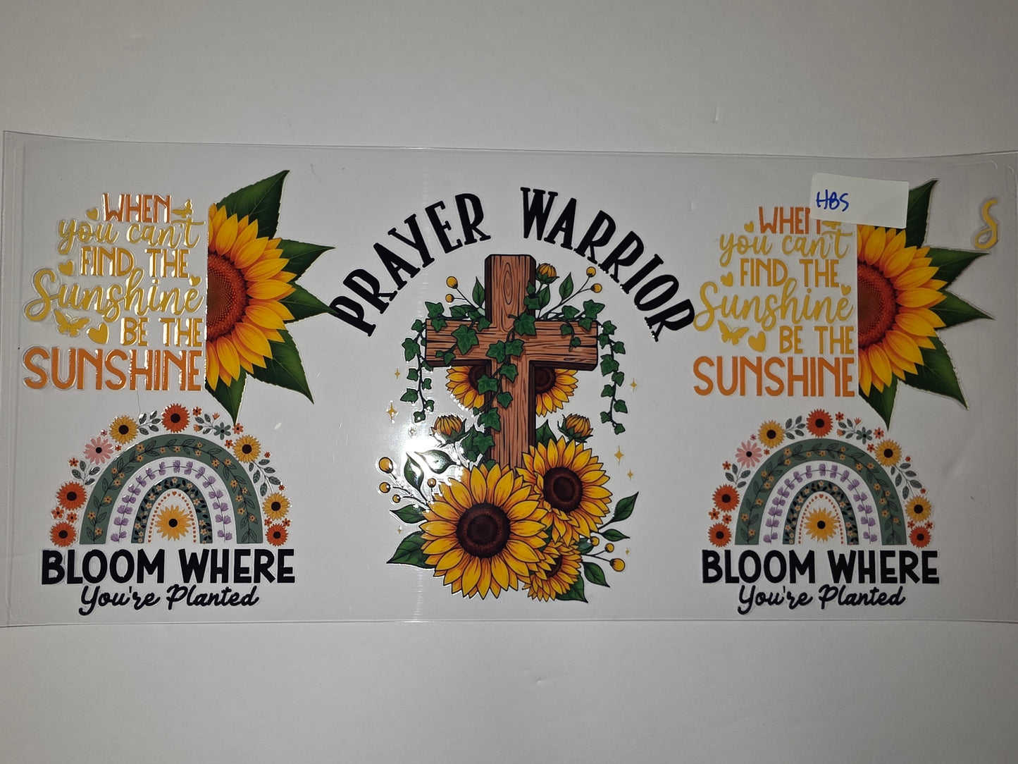 Sunflower Cross Prayer Warrior Tumbler Wrap | "Bloom Where You're Planted" | Boho Rainbow Design