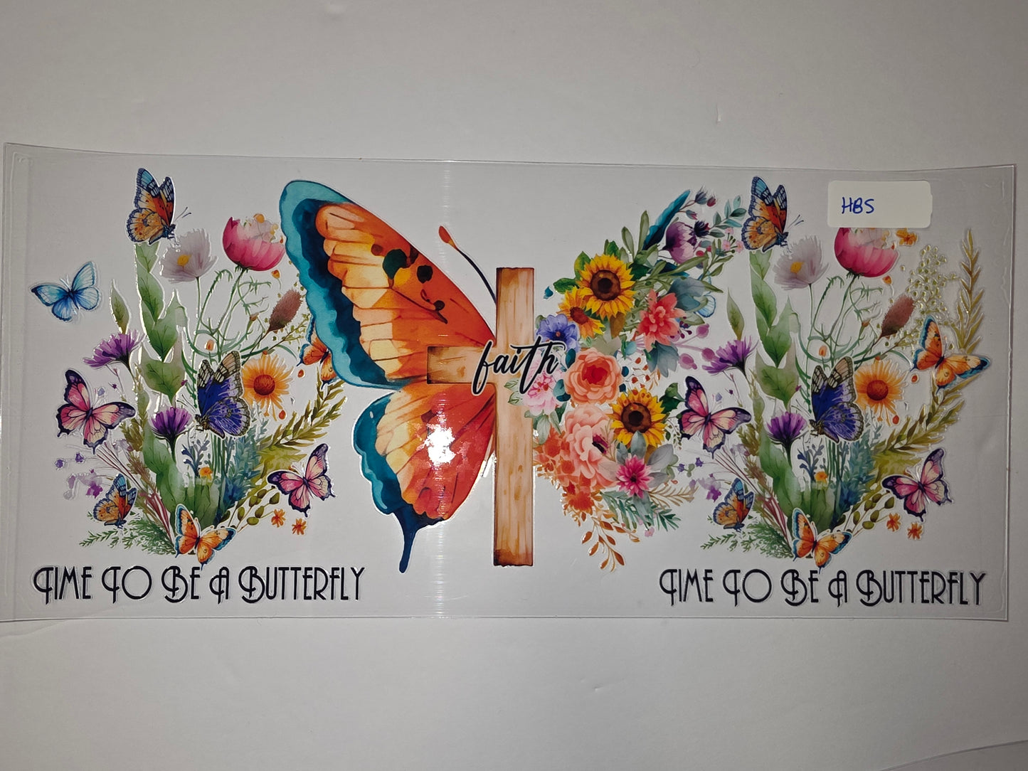 Faith Butterfly & Floral Cross Tumbler Wrap | Inspirational Drinkware Design