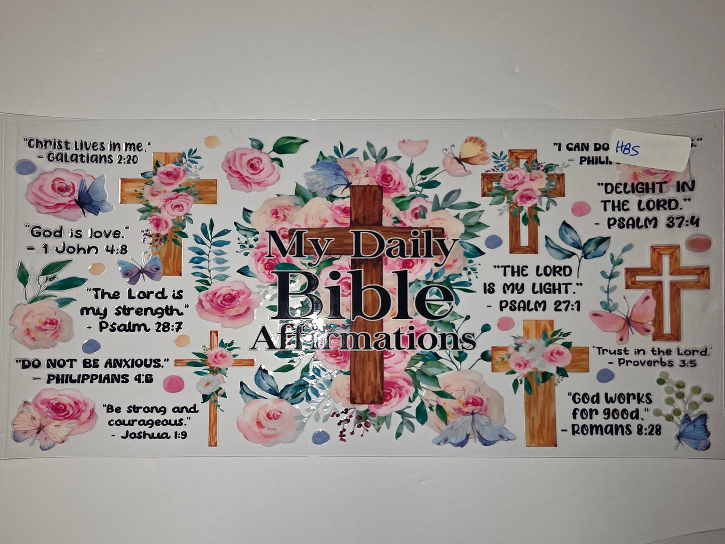 Floral Bible Verse Tumbler Wrap | Pink Roses & Butterflies | Christian Drinkware Design