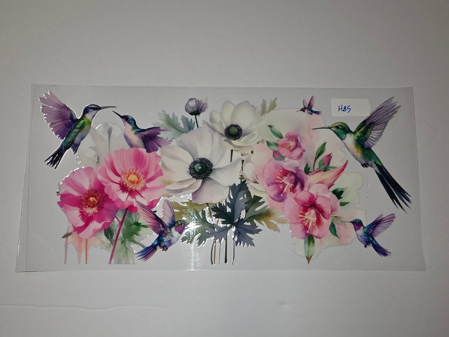 Hummingbird & Floral Tumbler Wrap | Pink, White & Green Watercolor Design