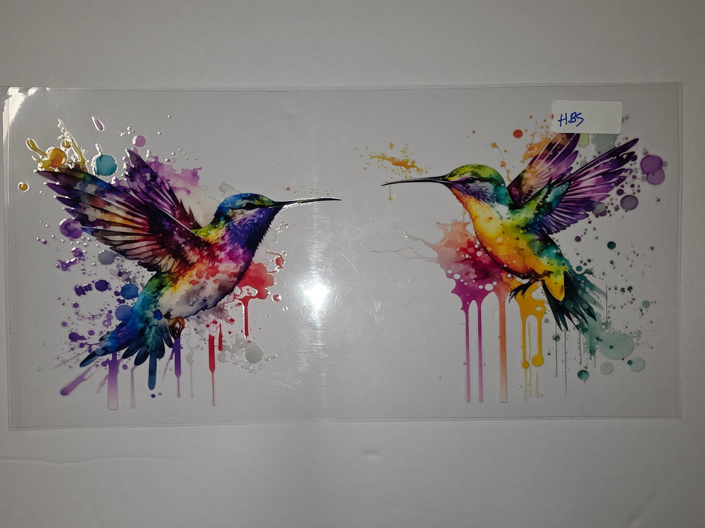 Vibrant Watercolor Hummingbird Tumbler Wrap - Rainbow Splash Design