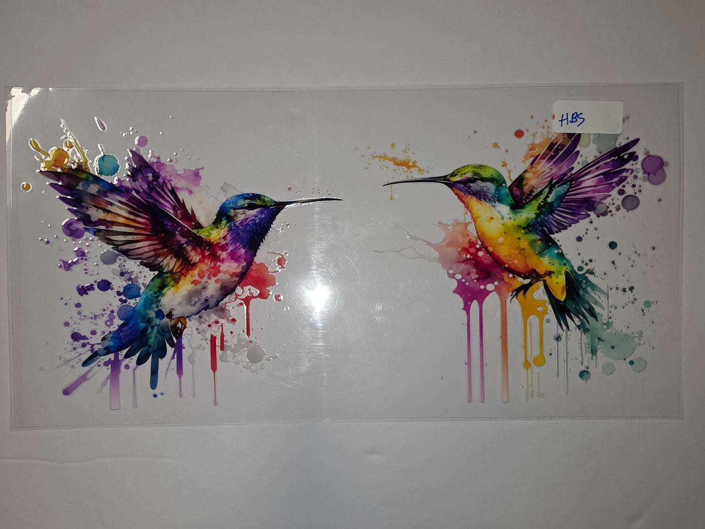 Vibrant Watercolor Hummingbird Tumbler Wrap - Rainbow Splash Design