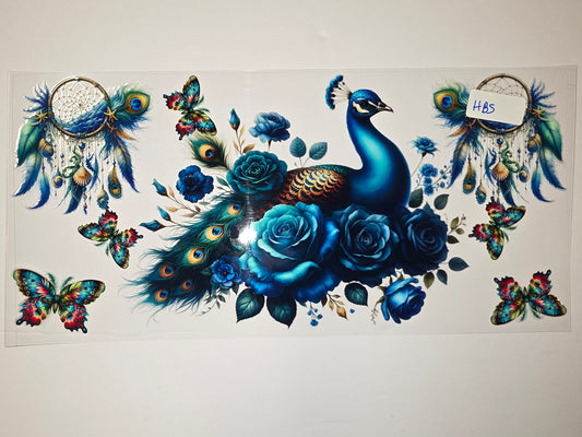Bohemian Peacock & Butterfly Tumbler Wrap - Blue Roses & Dreamcatcher Design